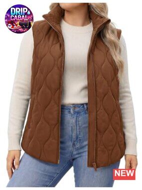 Plus Size Puffer Vest Quilted Jacket Zip Up Stand Collar Sleeveless Lightweight